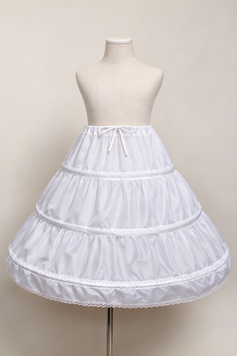 Girls White Tiered Petticoat with Lace Trim