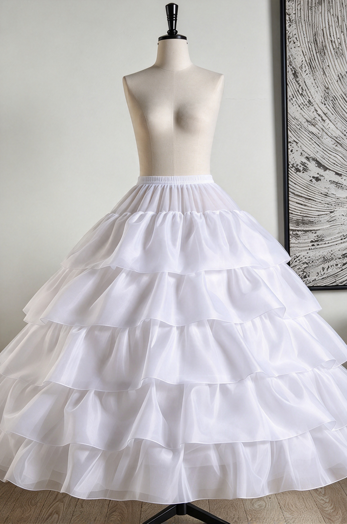 White Organza Ruffled Long Crinoline Petticoat