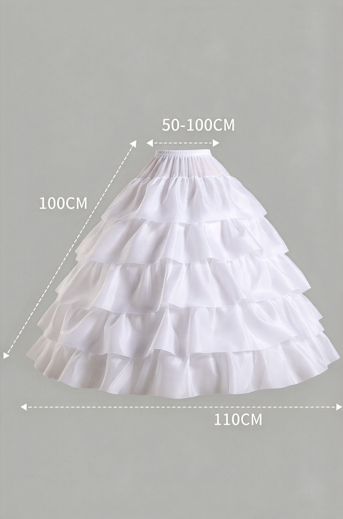 White Organza Ruffled Long Crinoline Petticoat