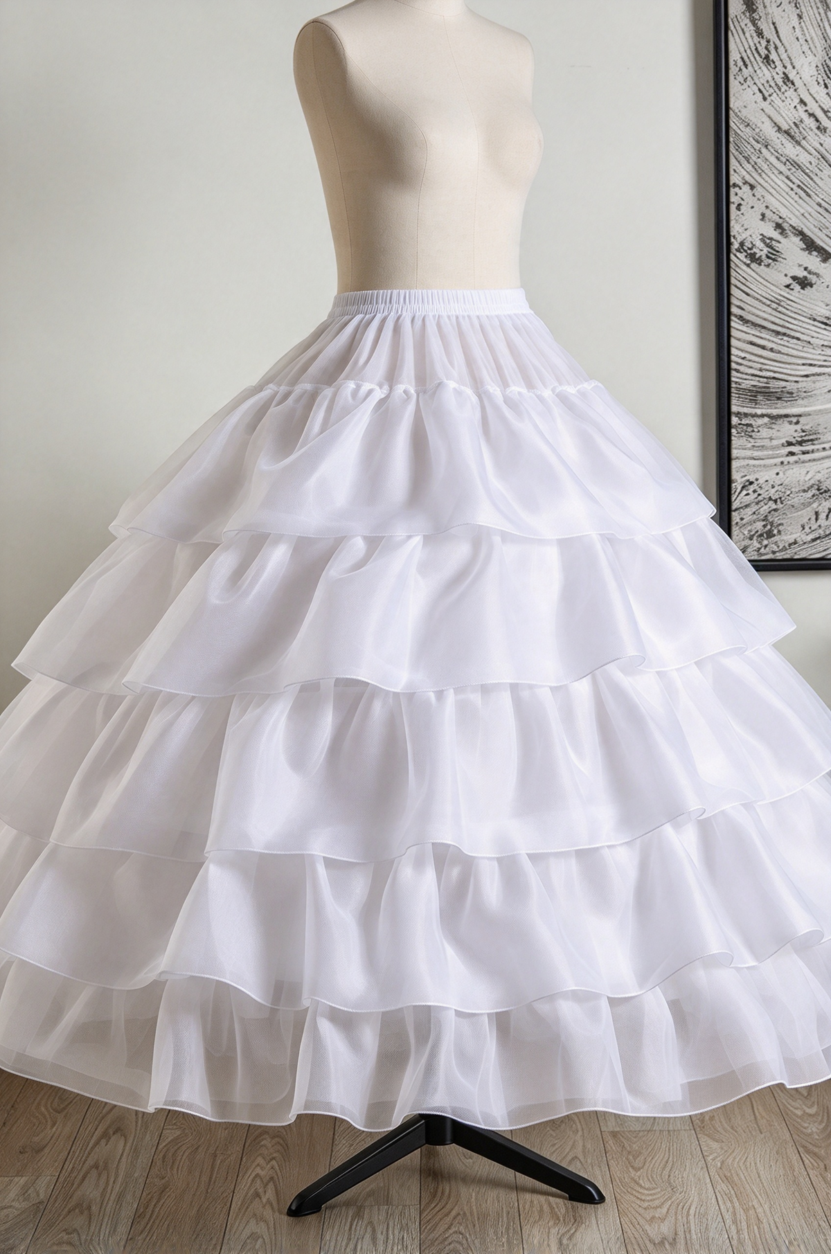 White Organza Ruffled Long Crinoline Petticoat