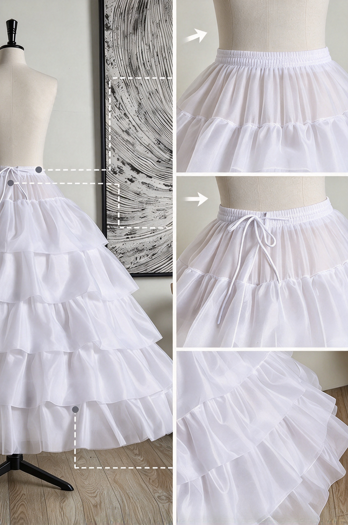 White Organza Ruffled Long Crinoline Petticoat
