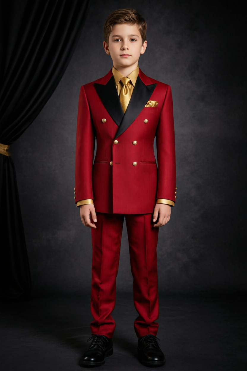 Bright Red & Black Lapel Double Breasted 2-Piece Suit Set