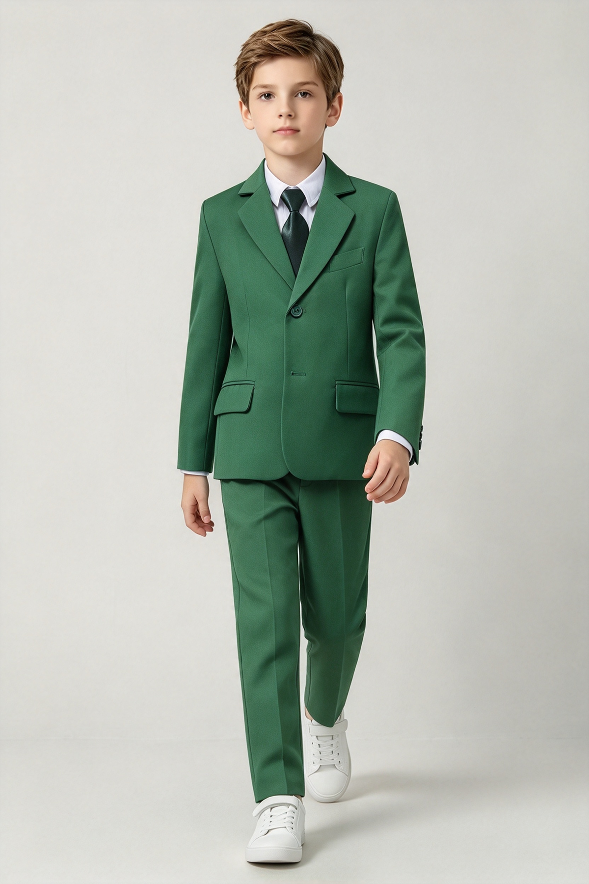 Boys Green Single Breasted 2-Piece Suit Set
