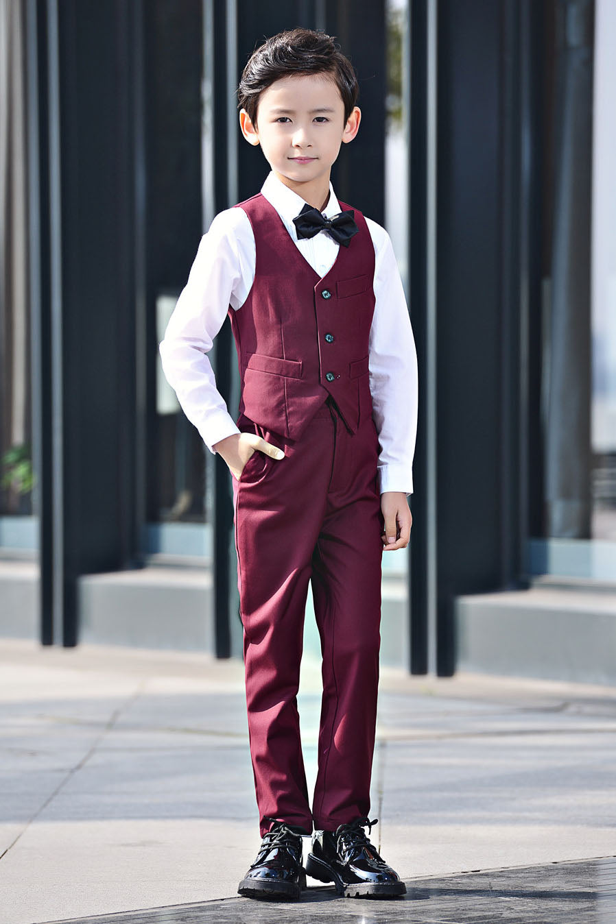 Boys Light Burgundy Single Breasted Vest 2-Piece Suit Set