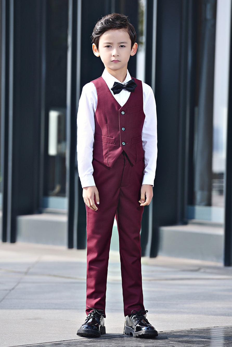 Boys Light Burgundy Single Breasted Vest 2-Piece Suit Set