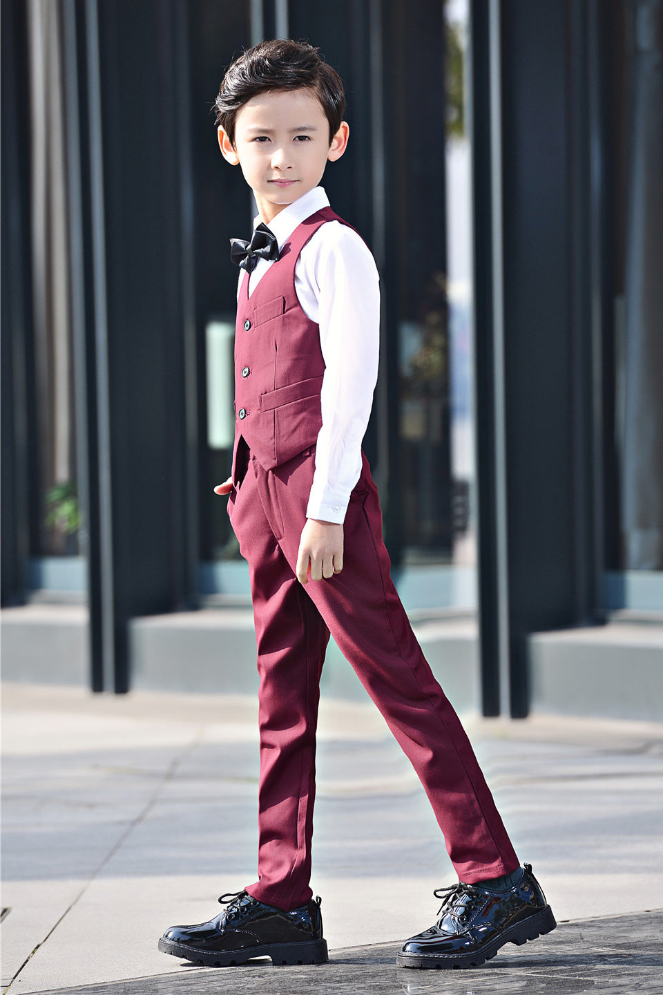 Boys Light Burgundy Single Breasted Vest 2-Piece Suit Set