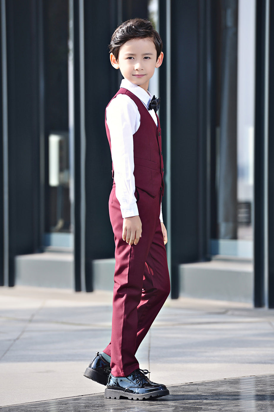 Boys Light Burgundy Single Breasted Vest 2-Piece Suit Set