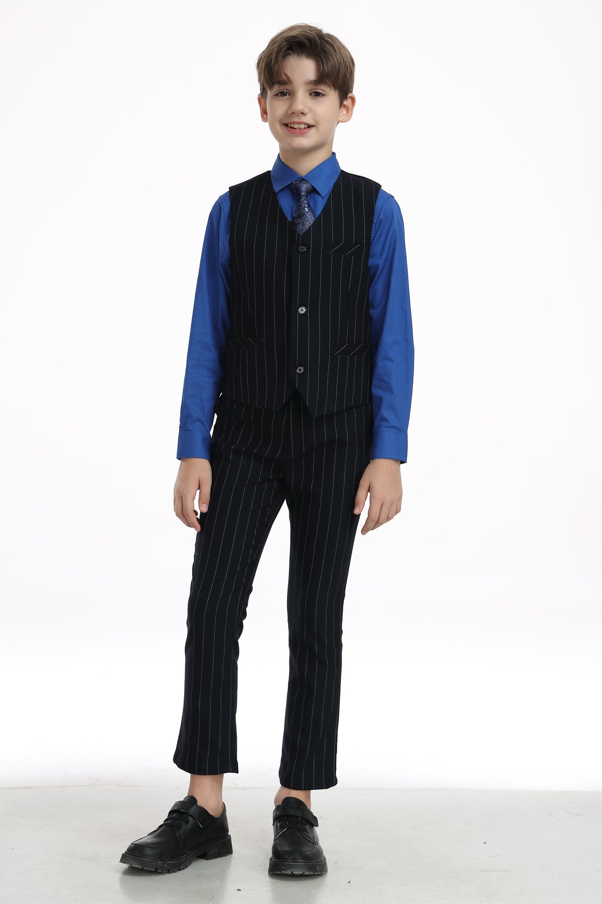 Boys Dark Navy Pinstripe Single Breasted Vest 2-Piece Suit Set