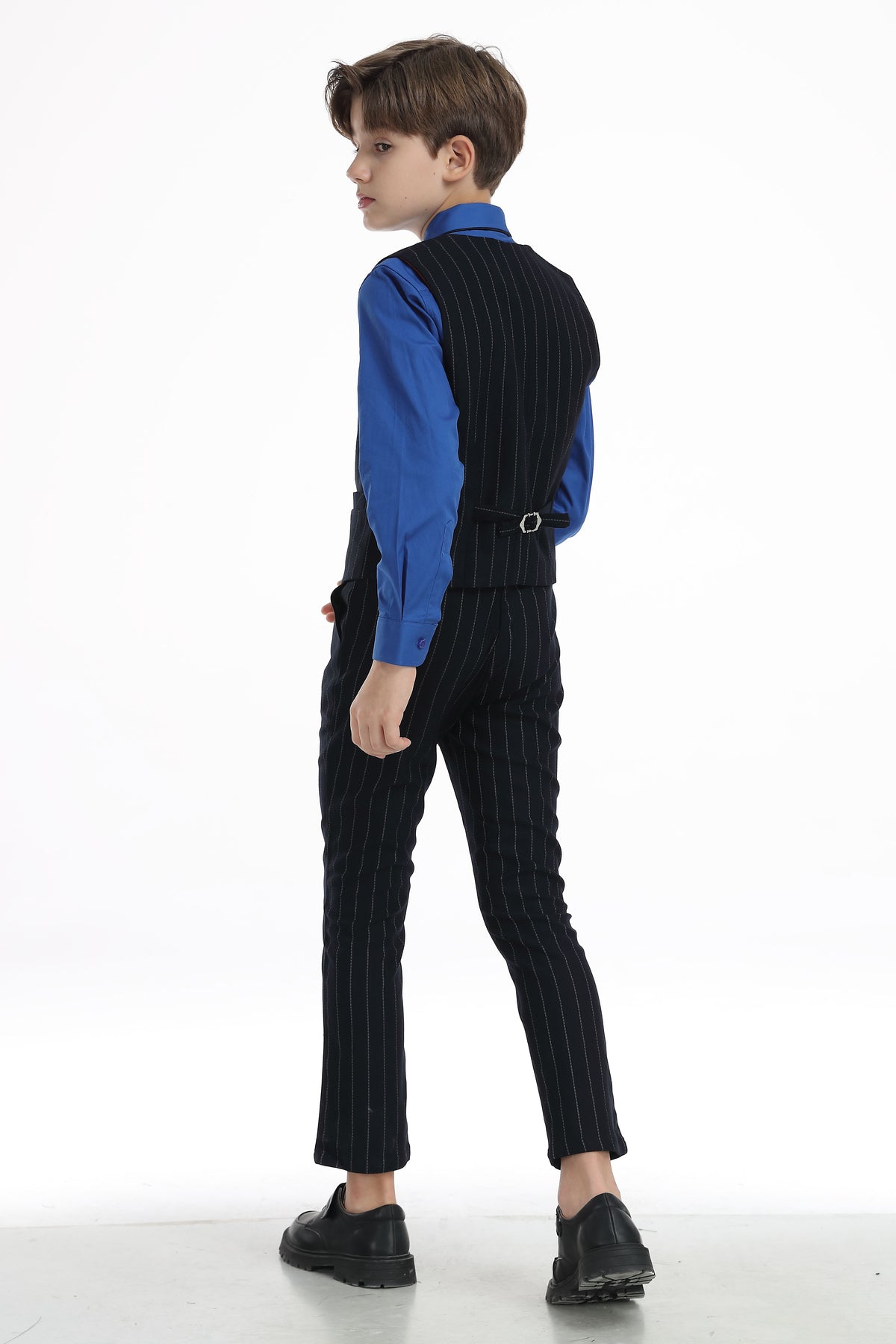 Boys Dark Navy Pinstripe Single Breasted Vest 2-Piece Suit Set
