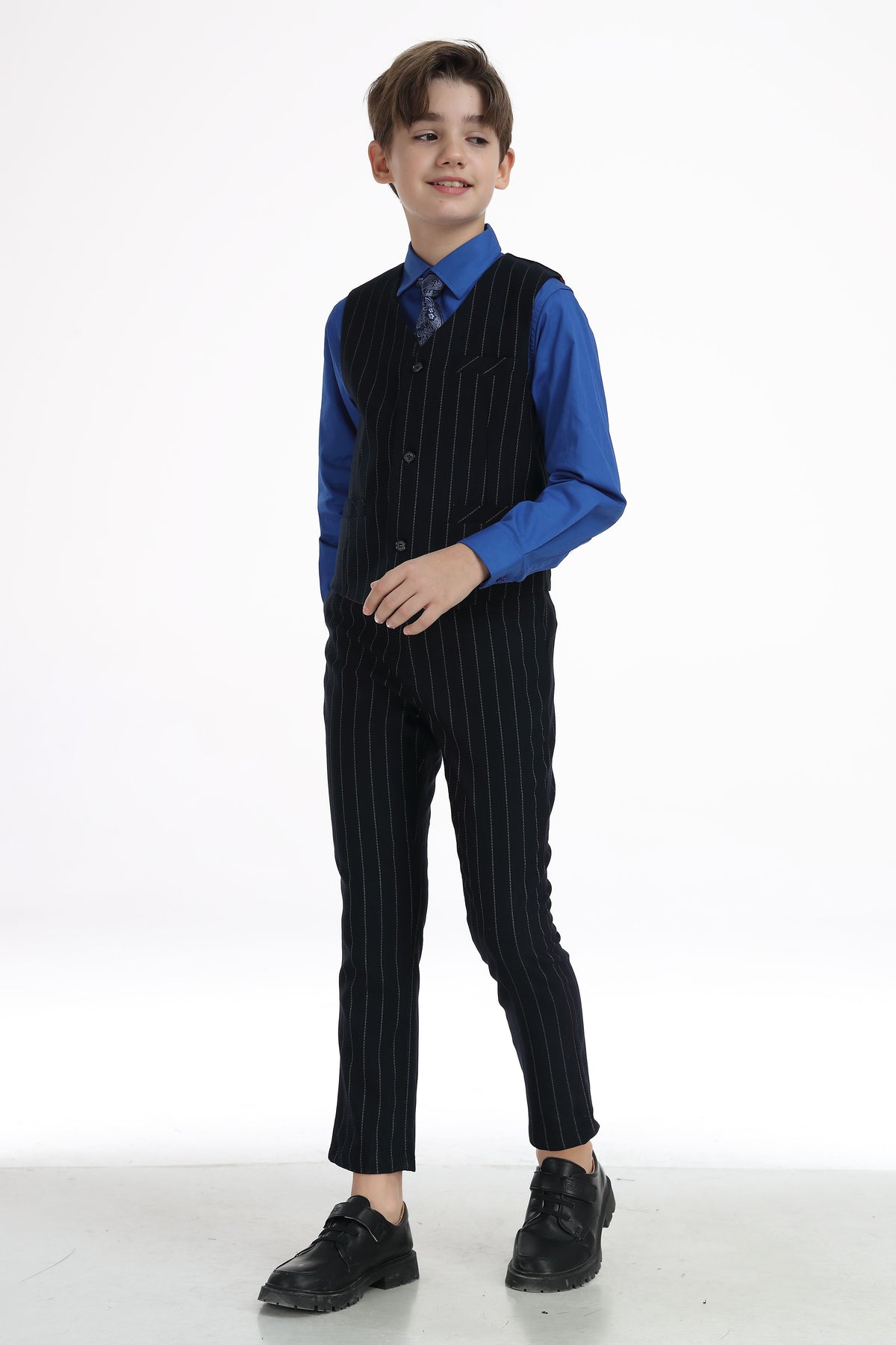 Boys Dark Navy Pinstripe Single Breasted Vest 2-Piece Suit Set