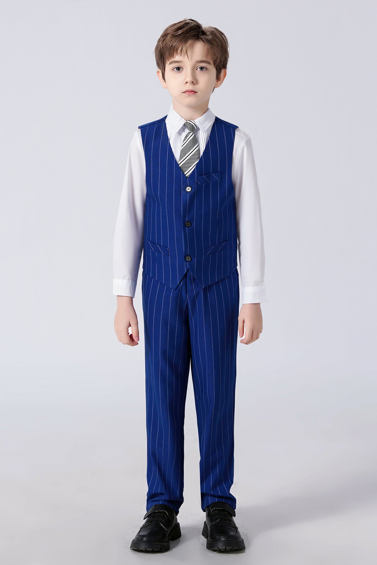 Boys Royal Blue Pinstripe Single Breasted Vest 2-Piece Suit Set