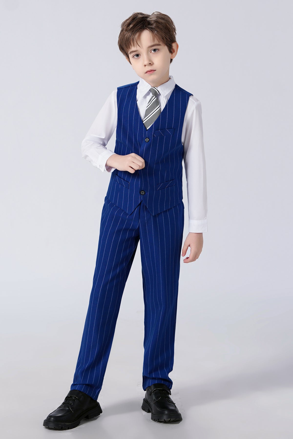 Boys Royal Blue Pinstripe Single Breasted Vest 2-Piece Suit Set