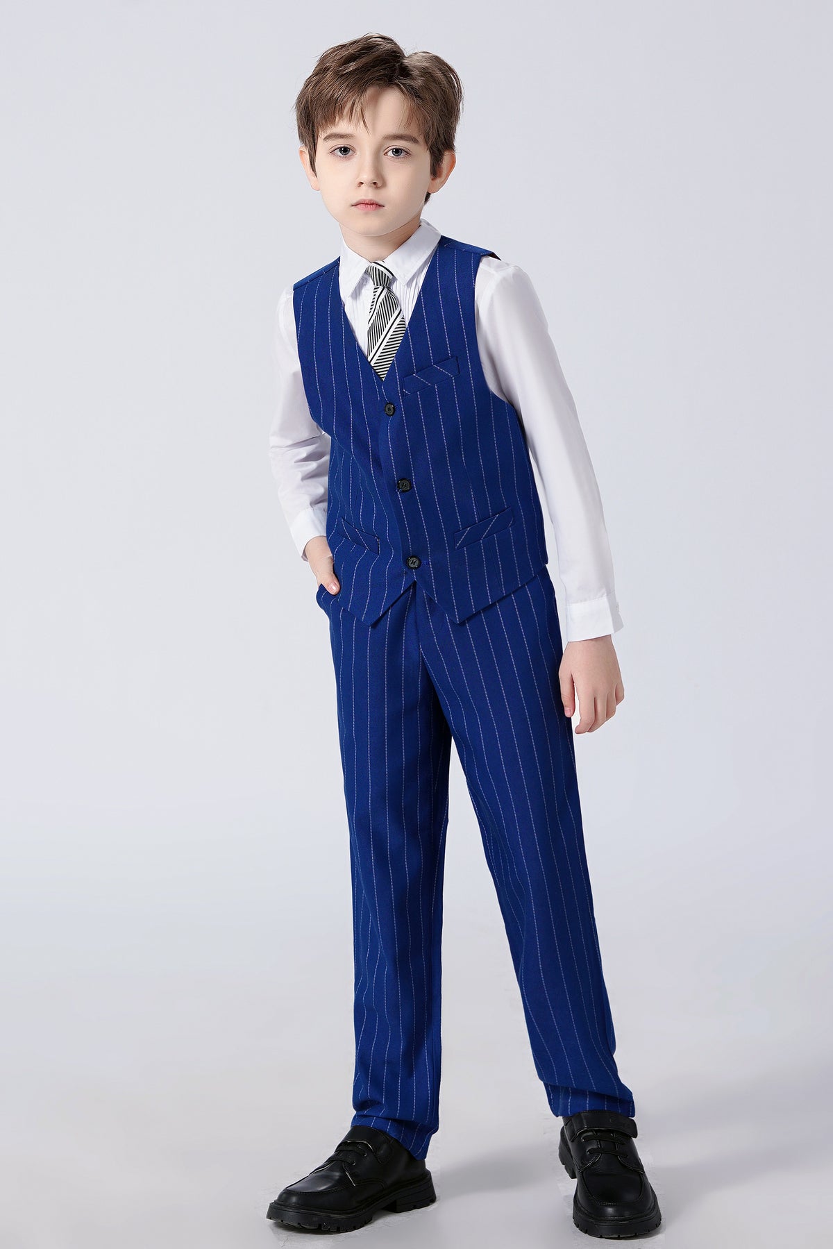 Boys Royal Blue Pinstripe Single Breasted Vest 2-Piece Suit Set