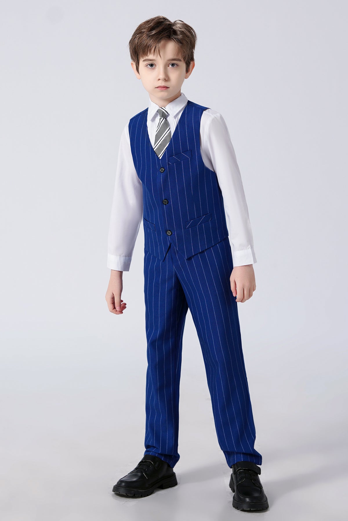 Boys Royal Blue Pinstripe Single Breasted Vest 2-Piece Suit Set