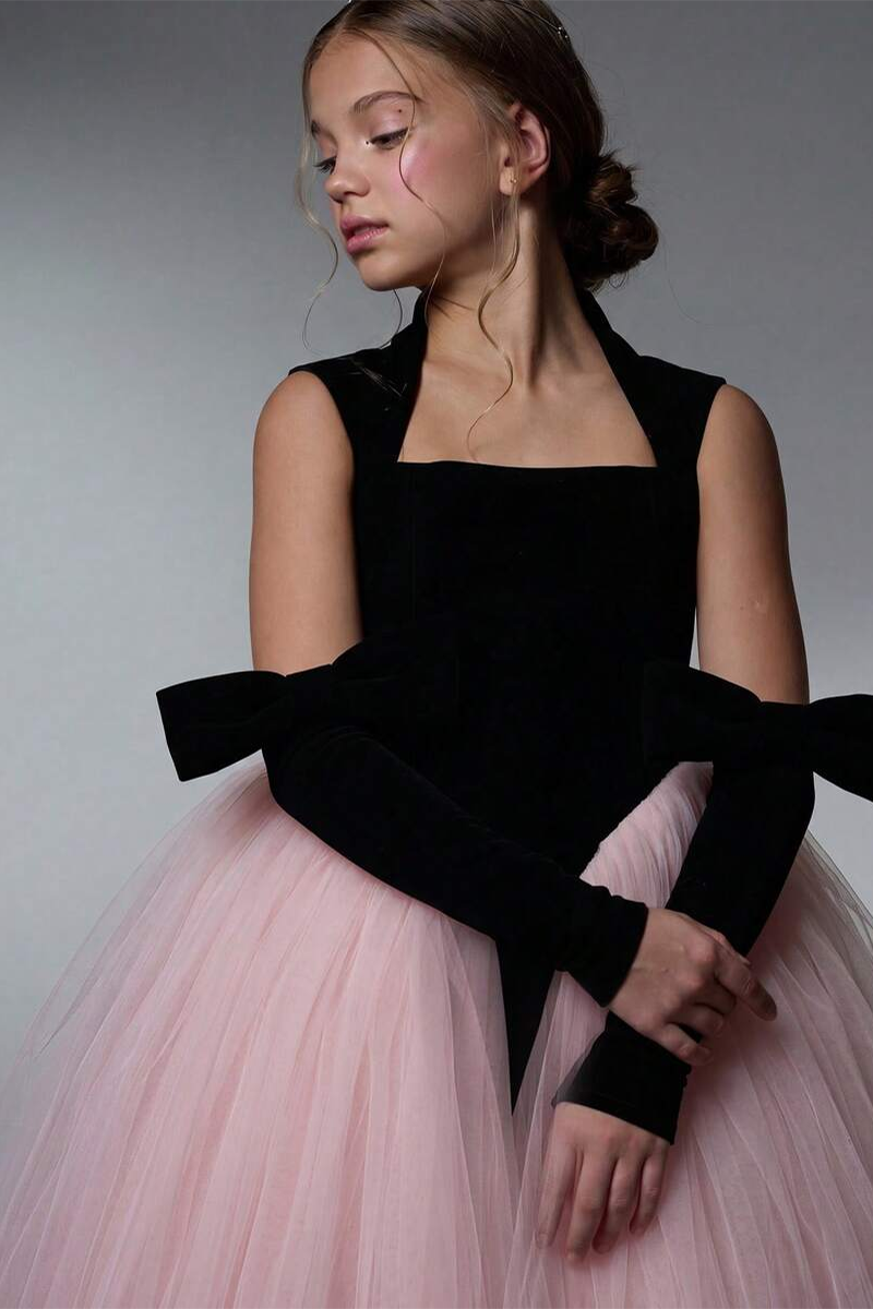 Girls Black and Dusty Pink Tulle Dress