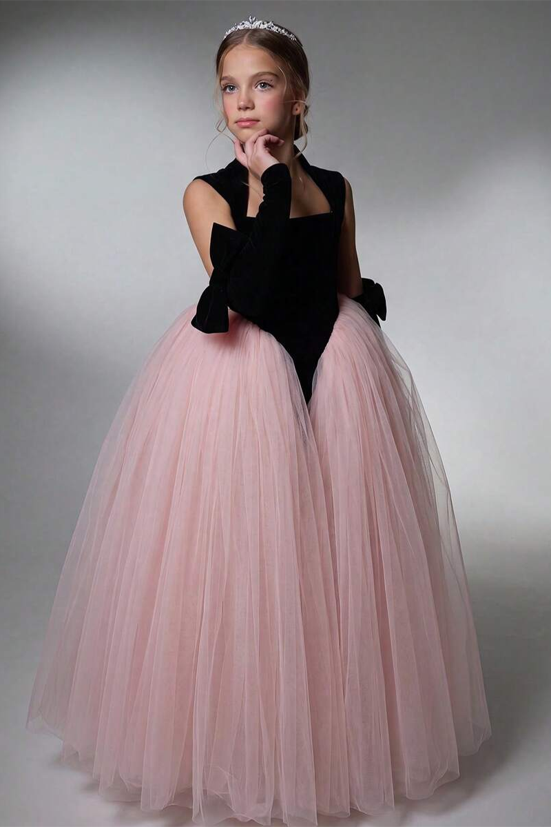 Girls Black and Dusty Pink Tulle Dress