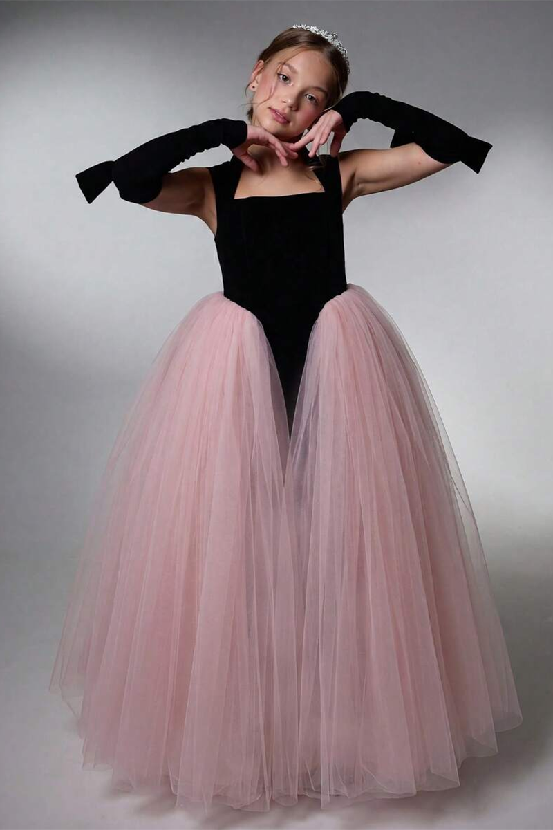 Girls Black and Dusty Pink Tulle Dress