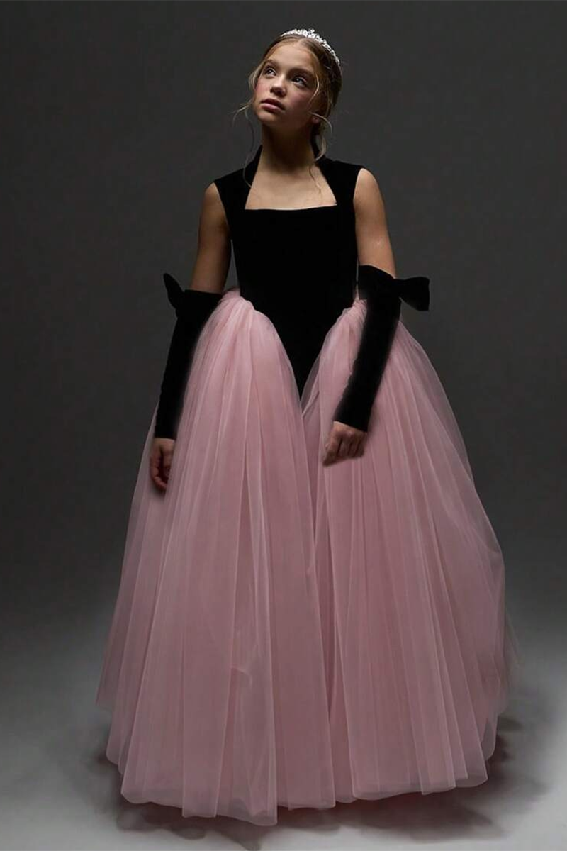 Girls Black and Dusty Pink Tulle Dress