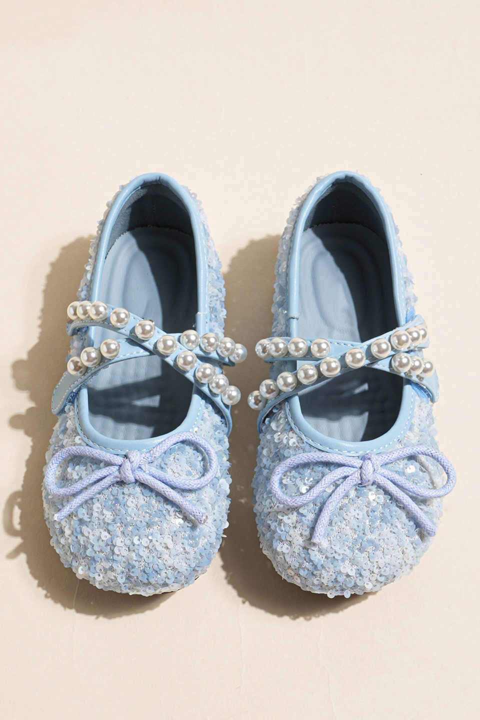 Light Blue Sequin Pearl Mary Jane Princess Shoes