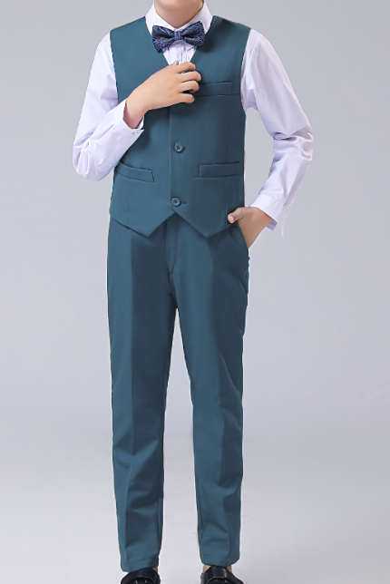Teal Boys Single Breasted Waistcoat 2-Piece Set