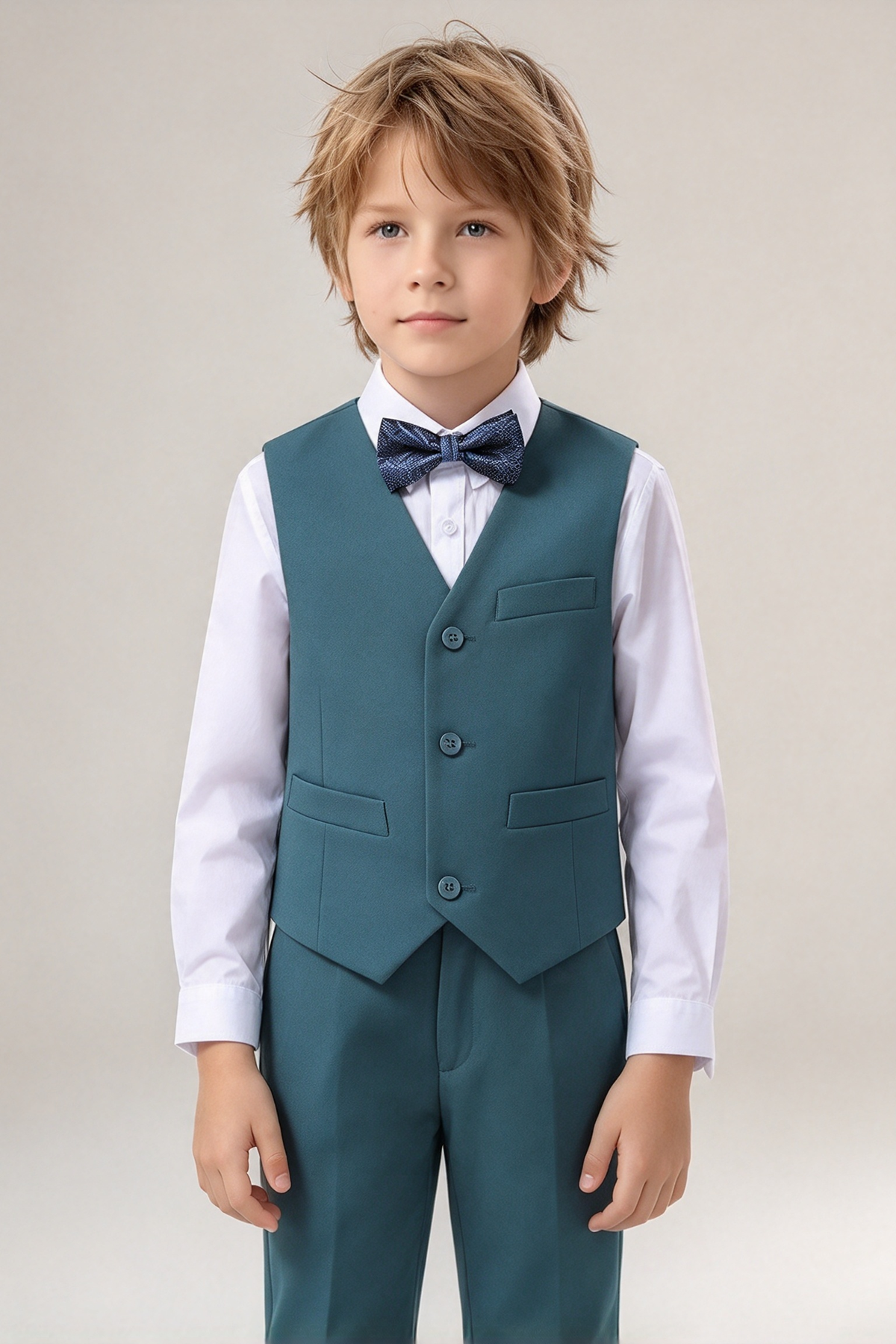 Teal Boys Single Breasted Waistcoat 2-Piece Set