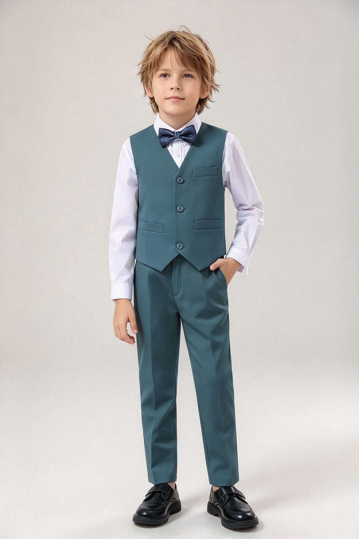 Teal Boys Single Breasted Waistcoat 2-Piece Set