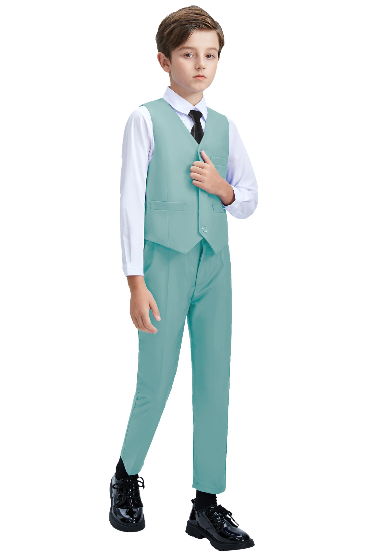 Mint Green Boys Single Breasted Vest 2-Piece Set