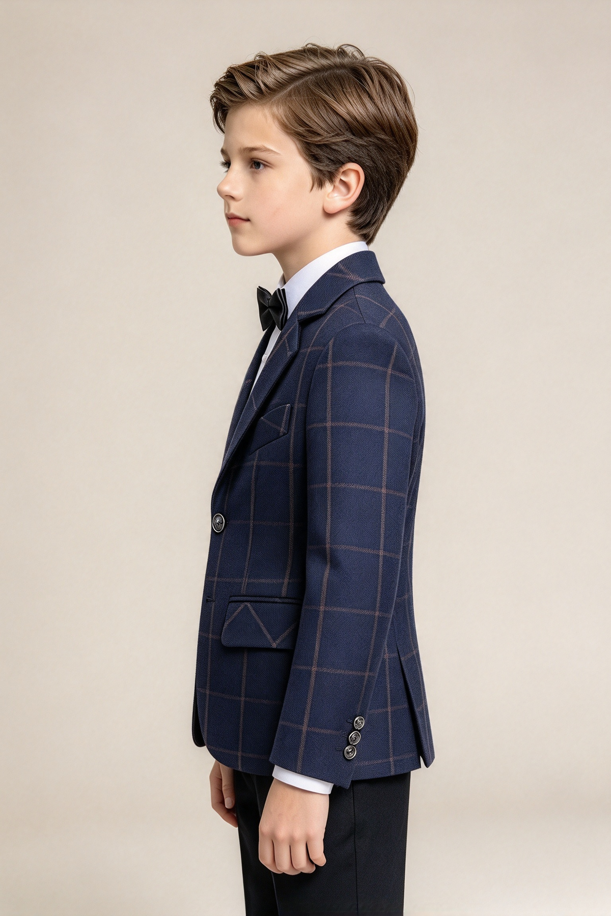 Dark Blue Large Plaid Single Breasted Boys Formal Blazer