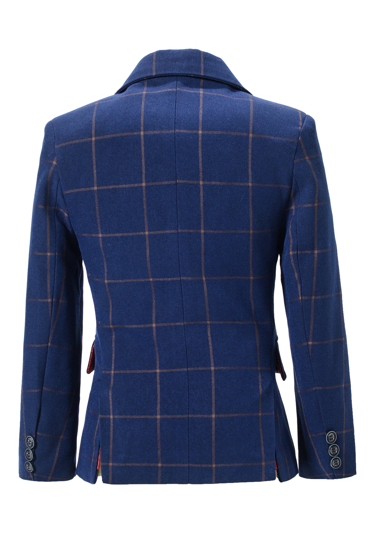 Dark Blue Large Plaid Single Breasted Boys Formal Blazer