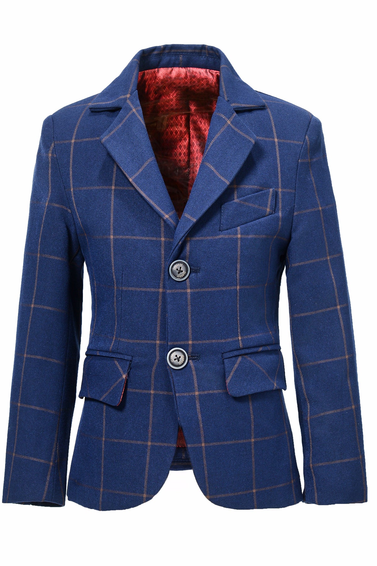 Dark Blue Large Plaid Single Breasted Boys Formal Blazer