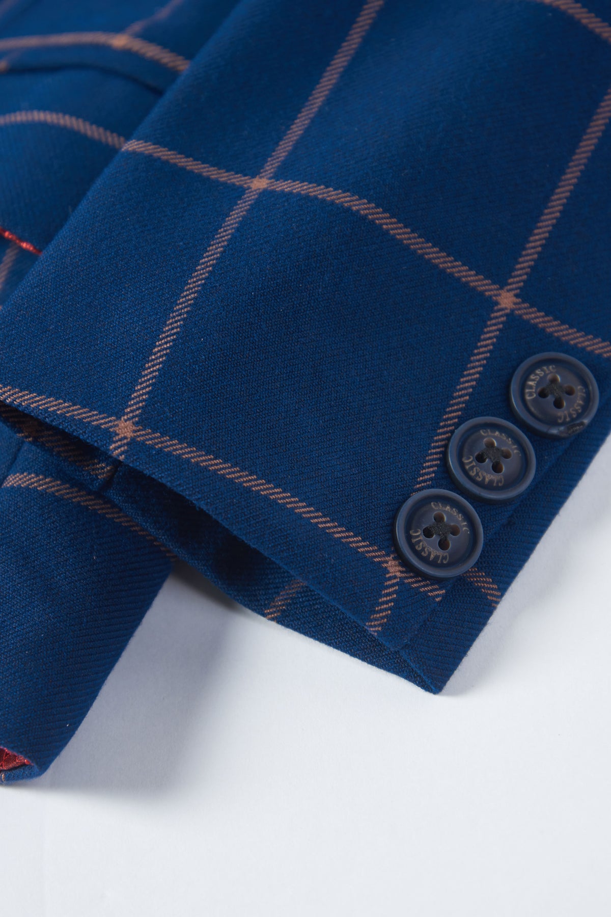 Dark Blue Large Plaid Single Breasted Boys Formal Blazer