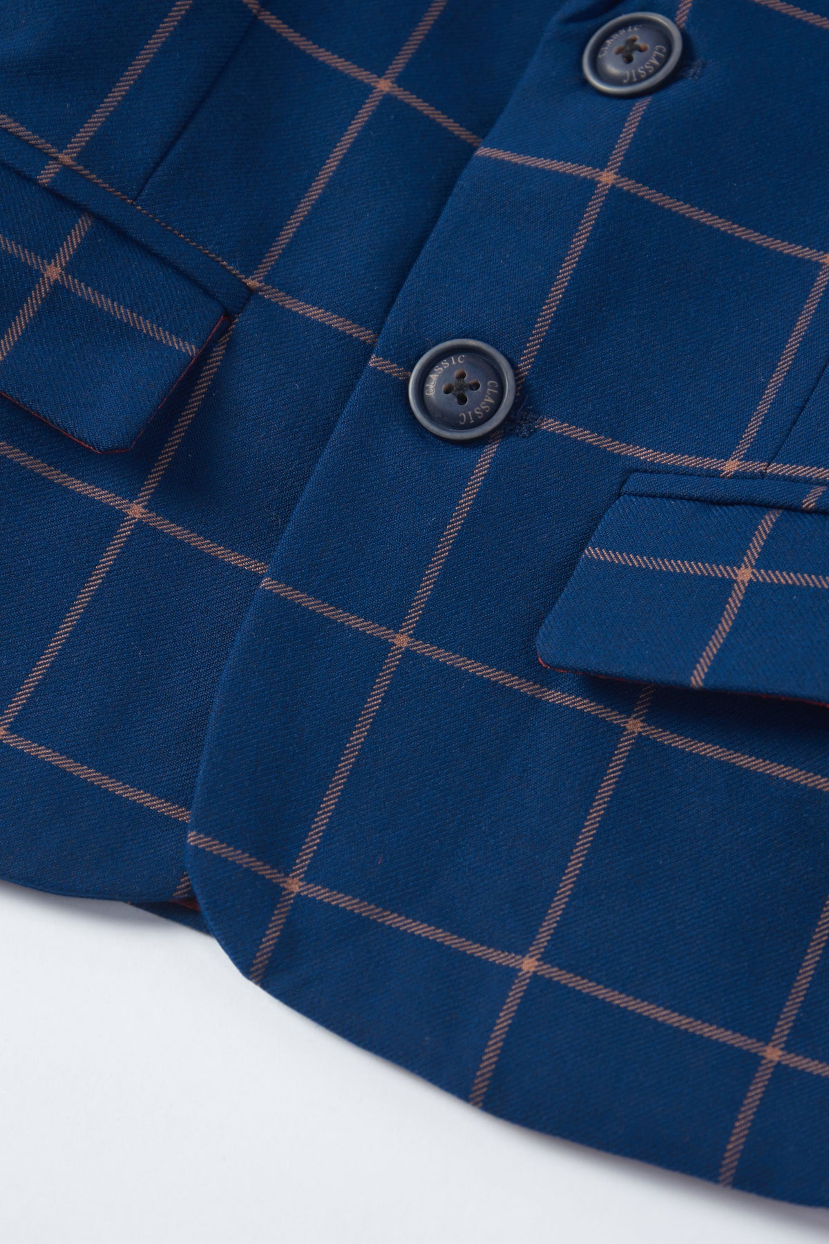 Dark Blue Large Plaid Single Breasted Boys Formal Blazer