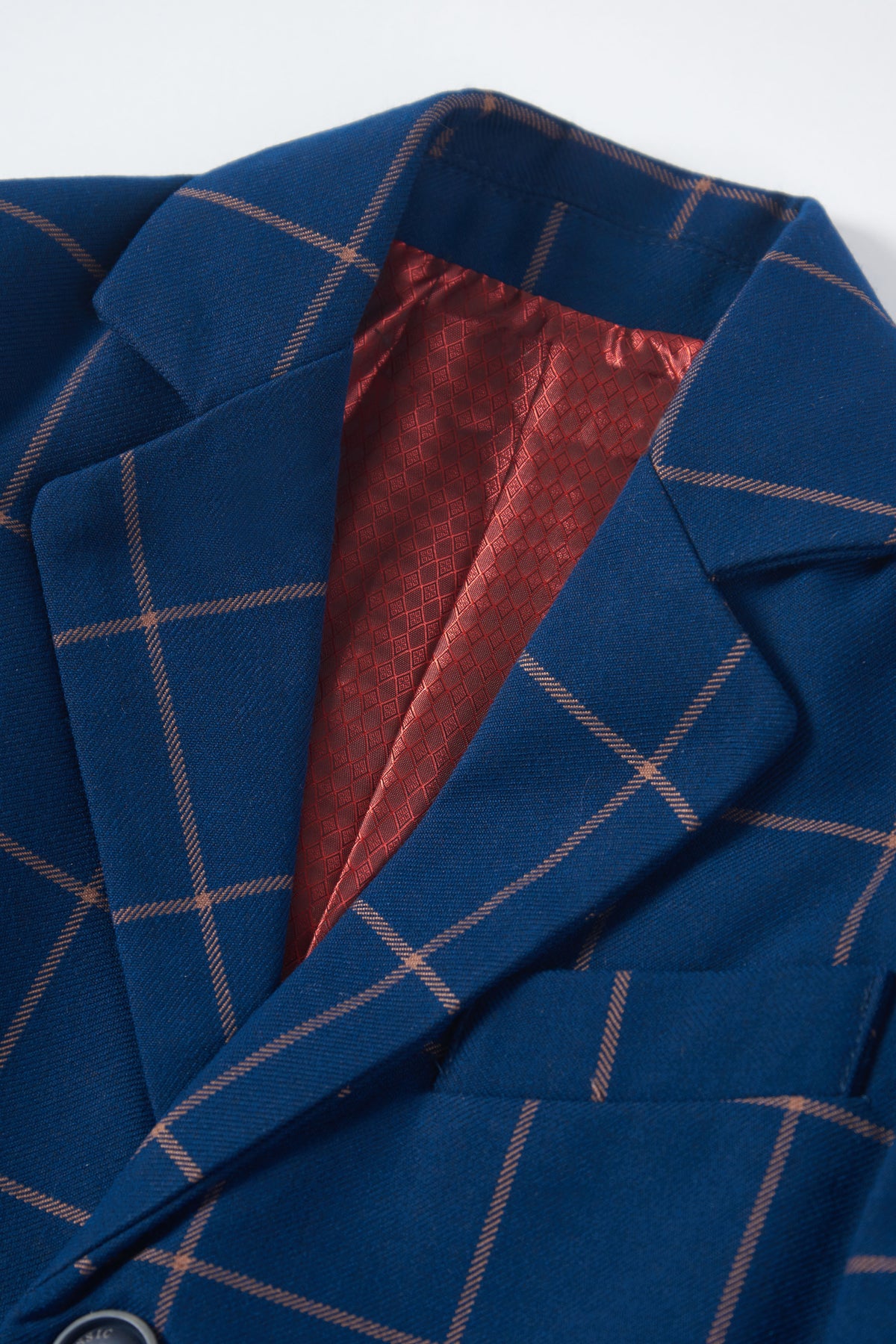 Dark Blue Large Plaid Single Breasted Boys Formal Blazer