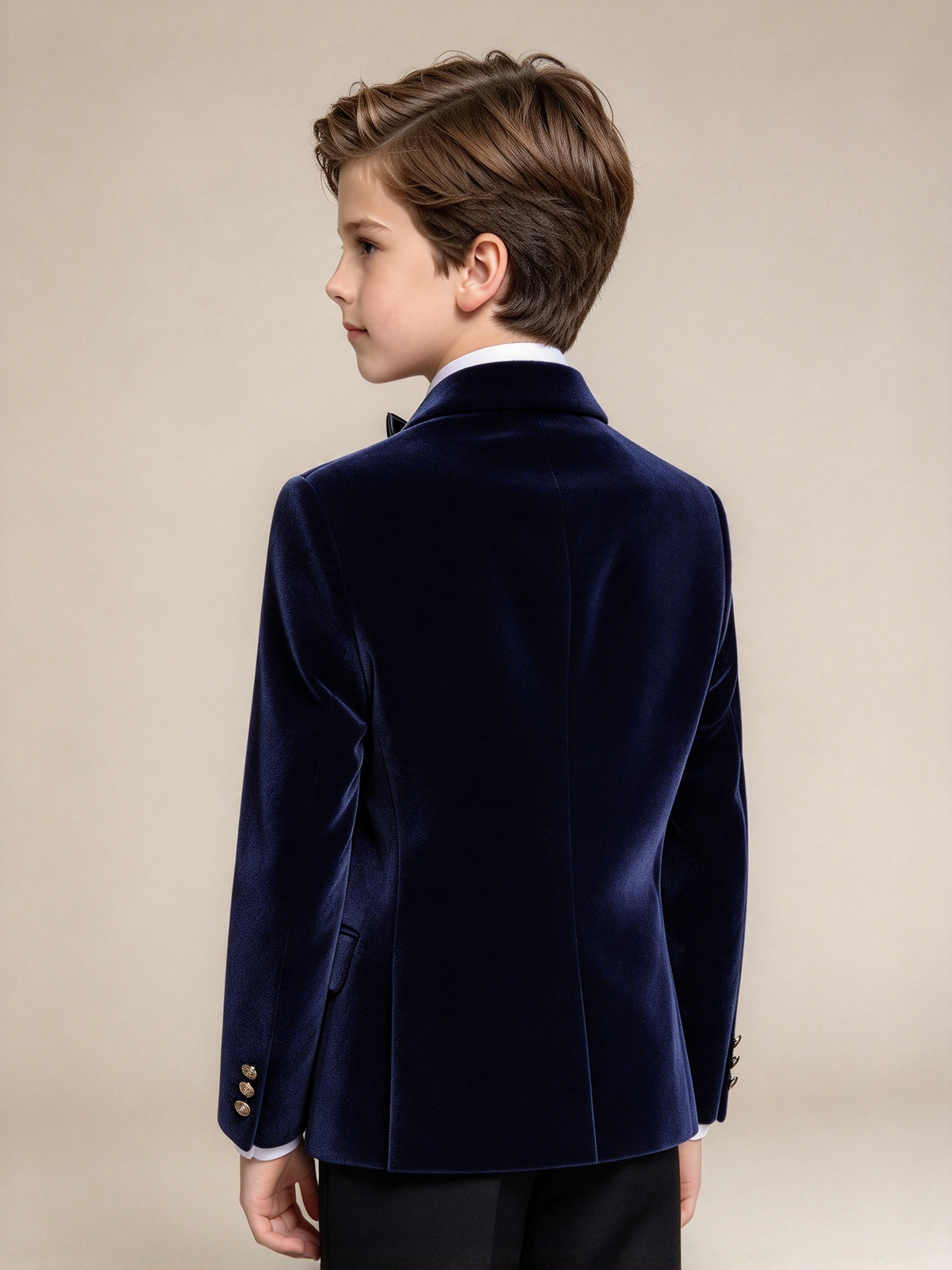 Navy Blue Velvet Single Breasted Boys Formal Blazer