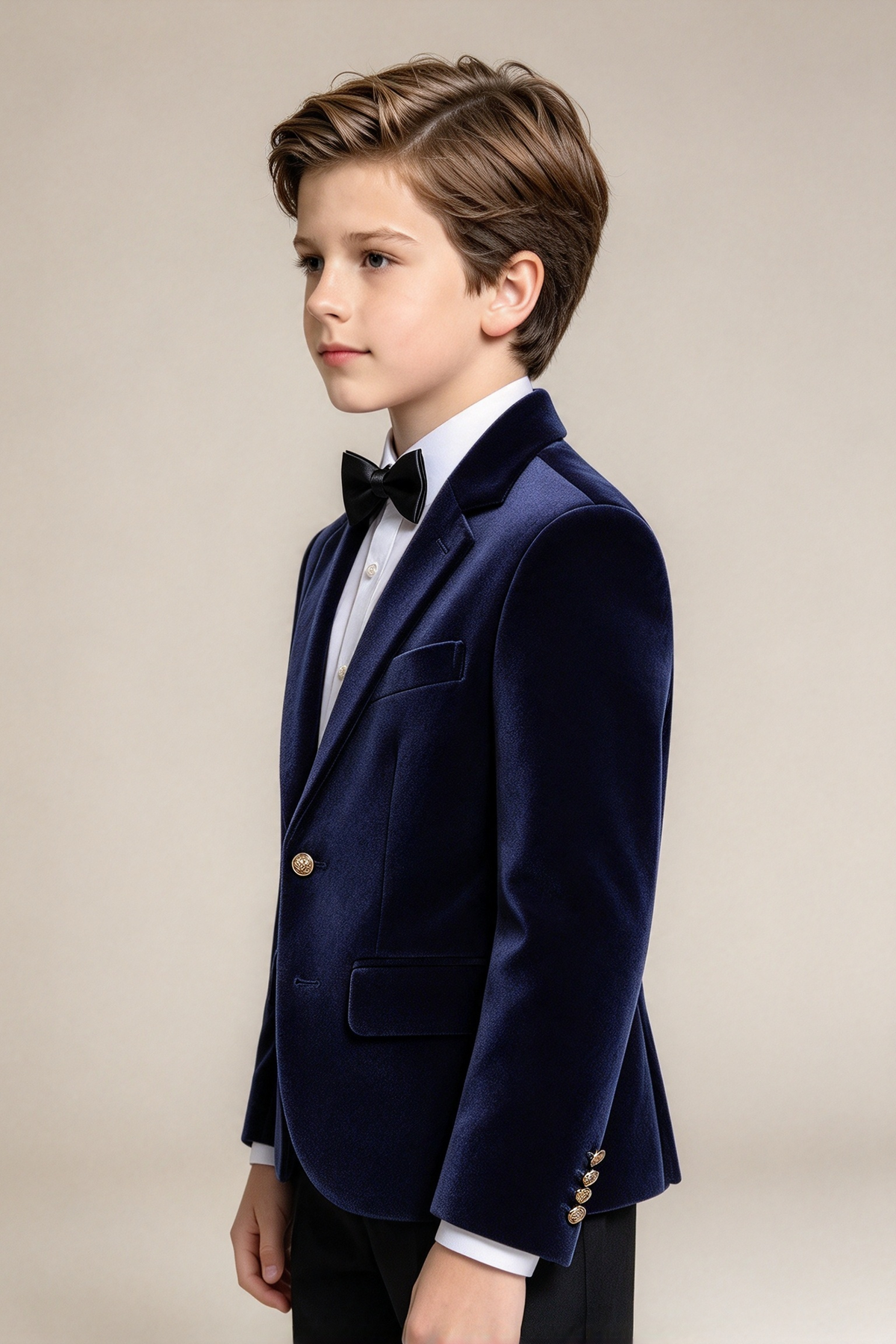 Navy Blue Velvet Single Breasted Boys Formal Blazer