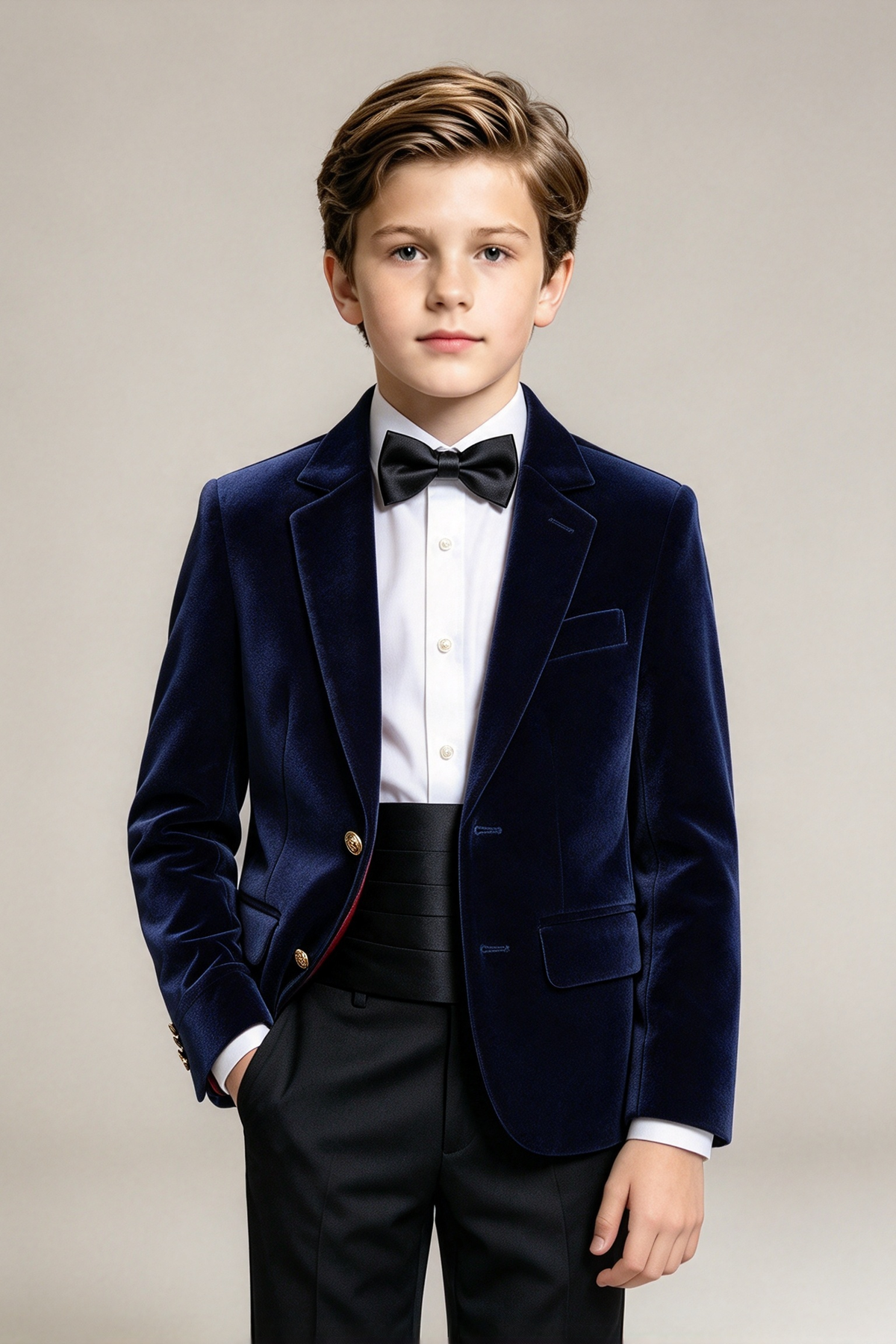 Navy Blue Velvet Single Breasted Boys Formal Blazer