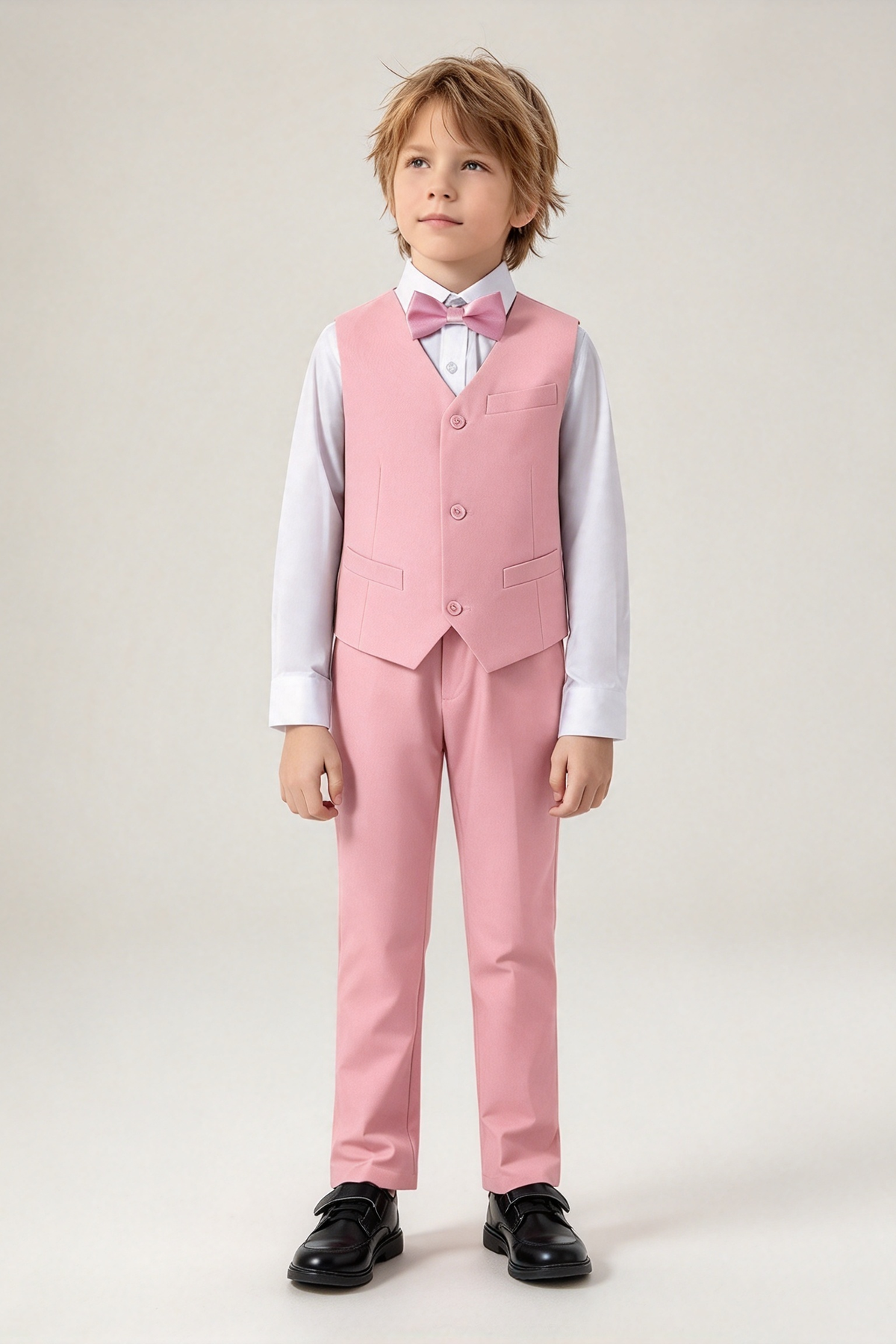 Pink Boys Single Breasted Vest 2-Piece Set