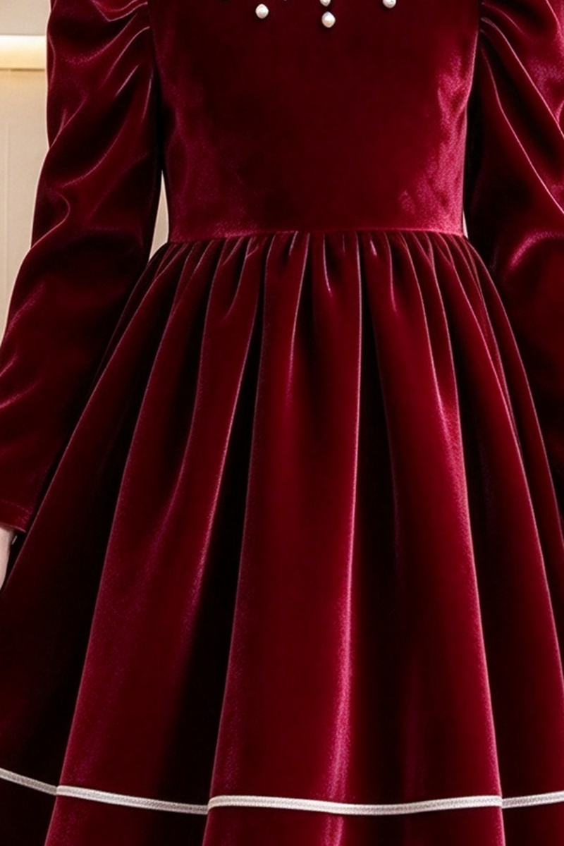 Girls Burgundy Velvet Dress for Weddings