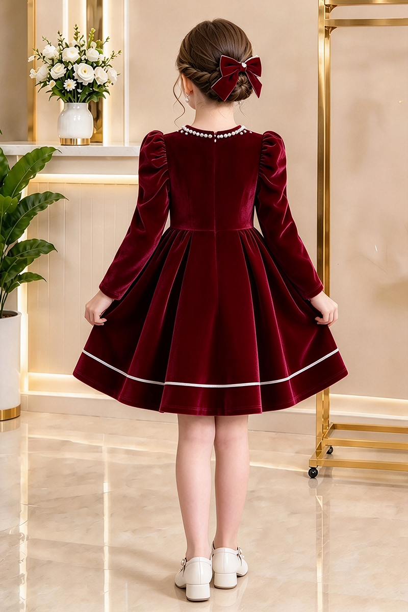 Girls Burgundy Velvet Dress for Weddings