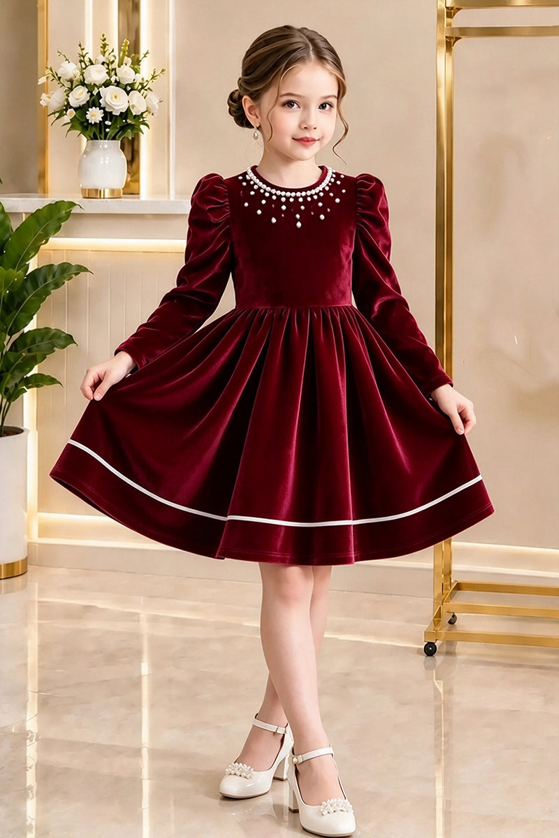 Girls Burgundy Velvet Dress for Weddings
